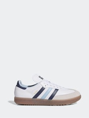adidas Golf White/Blue Samba Spikeless Golf Trainers - Image 1 of 8