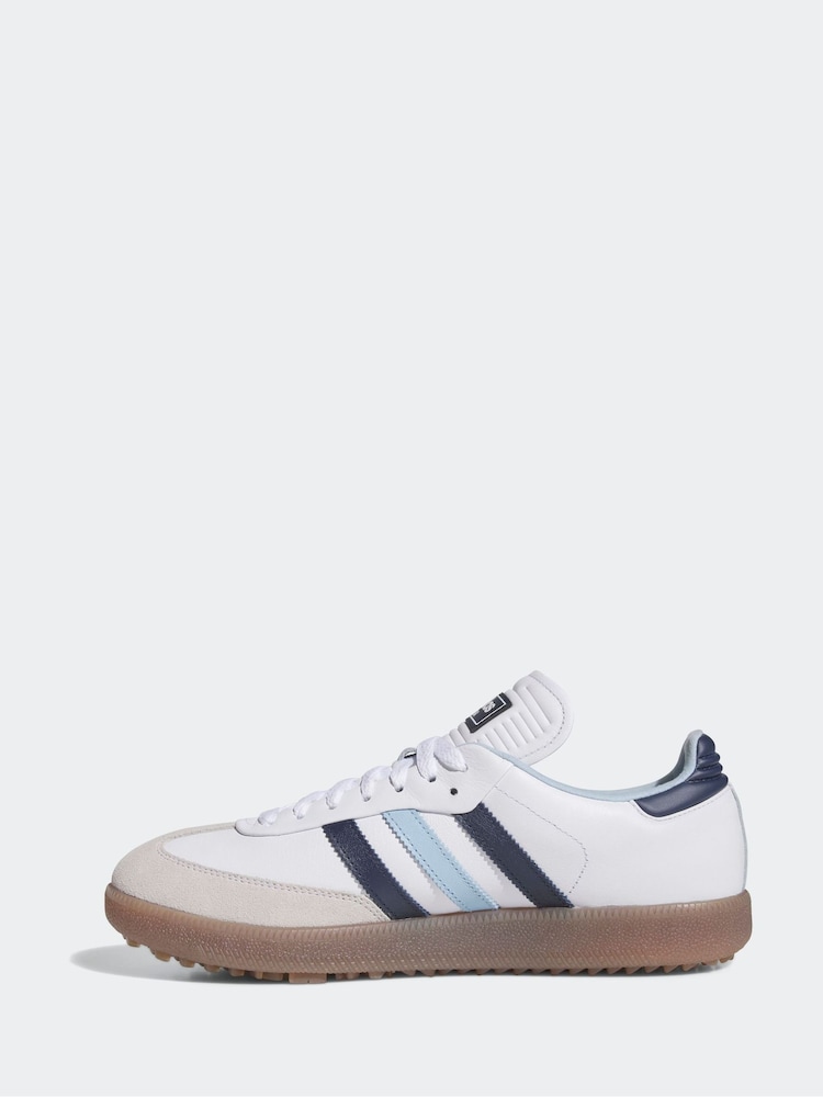 adidas Golf White/Blue Samba Spikeless Golf Trainers - Image 2 of 8