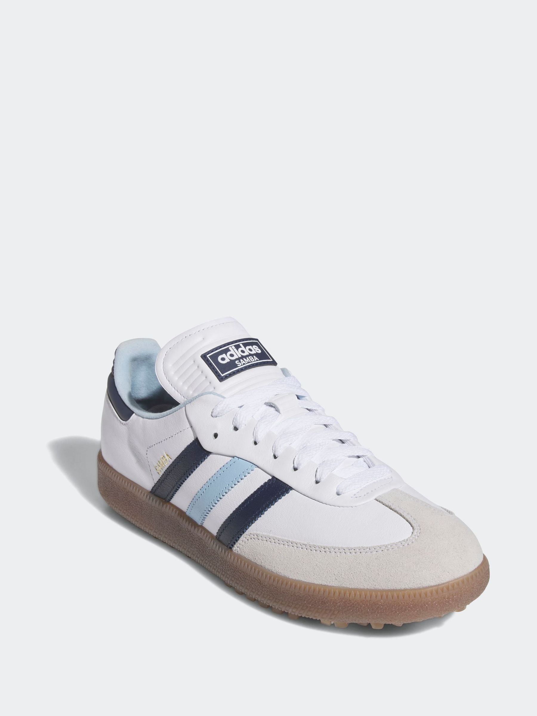 Next：日本 ホワイト / ブルー - adidas Golf Samba スパイクレス
