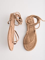 Dunkelbraun/Veloursleder - Forever Comfort® Riemchensandalen mit Schnürung - Bild 1 von 5