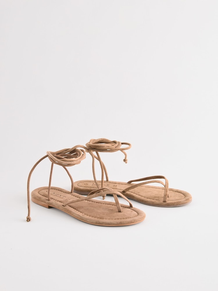 Dunkelbraun/Veloursleder - Forever Comfort® Riemchensandalen mit Schnürung - Bild 2 von 5