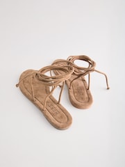 Dunkelbraun/Veloursleder - Forever Comfort® Riemchensandalen mit Schnürung - Bild 4 von 5