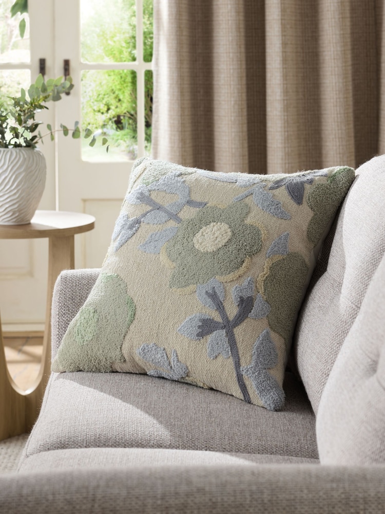 Blue Tufted Floral Cushion - Image 1 of 5