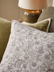 Grey Woodblock Floral Cushion - Image 2 of 5