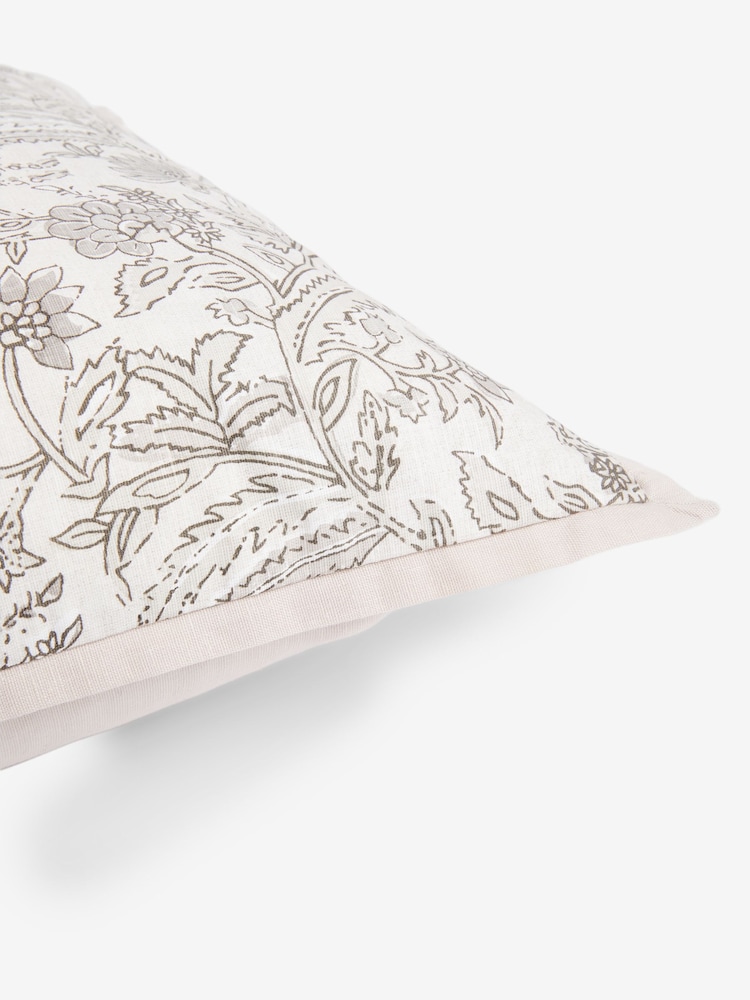 Grey Woodblock Floral Cushion - Image 5 of 5