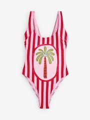 Eleanor Bowmer Pink/Red Stripe Palm Tummy Control Swimsuit - Image 9 of 11