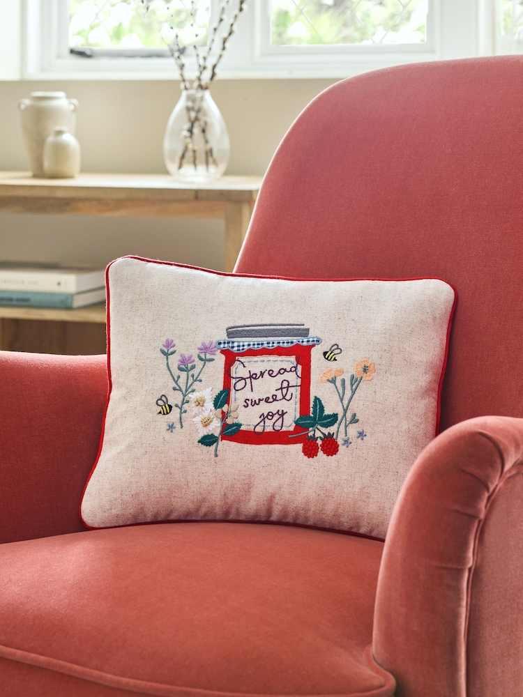 Spread Sweet Joy Jam Pot Slogan Cushion - Image 1 of 6