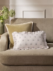 Grey Ruffle Edge Woodblock Floral Cushion - Image 1 of 5