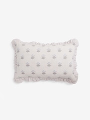 Grey Ruffle Edge Woodblock Floral Cushion - Image 3 of 5