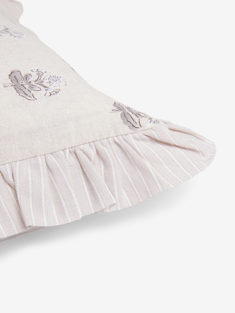 Grey Ruffle Edge Woodblock Floral Cushion - Image 5 of 5