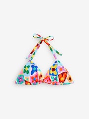 Eleanor Bowmer Pink/Yellow/White Flower Check Triangle Bikini Top - Image 6 of 8