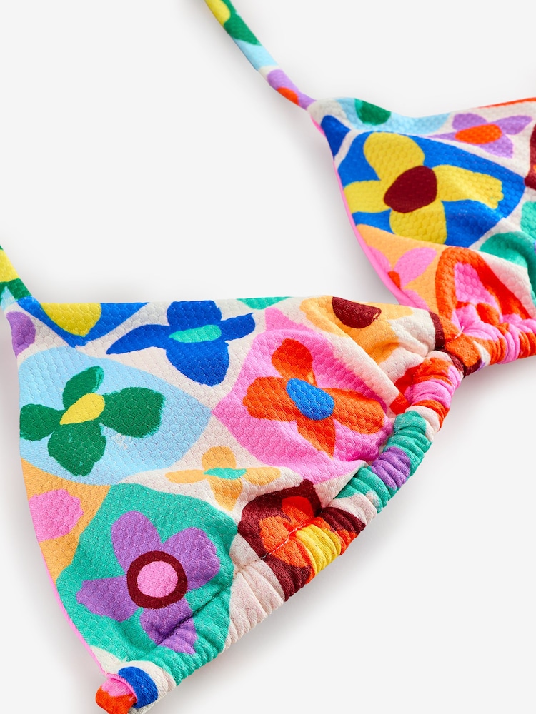 Eleanor Bowmer Pink/Yellow/White Flower Check Triangle Bikini Top - Image 7 of 8