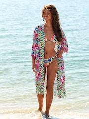 Eleanor Bowmer Green/White Flower Check Long Kimono - Image 2 of 10