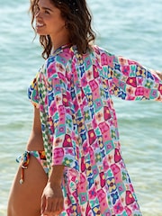 Eleanor Bowmer Green/White Flower Check Long Kimono - Image 5 of 10