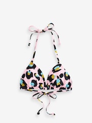 Eleanor Bowmer Pink/Blue Reversible Leopard Print Triangle Bikini Top - Image 9 of 11