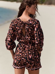Eleanor Bowmer Multi Bright 100% Cotton Leopard Print Tie Back Playsuit - Image 2 of 8