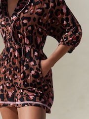 Eleanor Bowmer Multi Bright 100% Cotton Leopard Print Tie Back Playsuit - Image 6 of 8