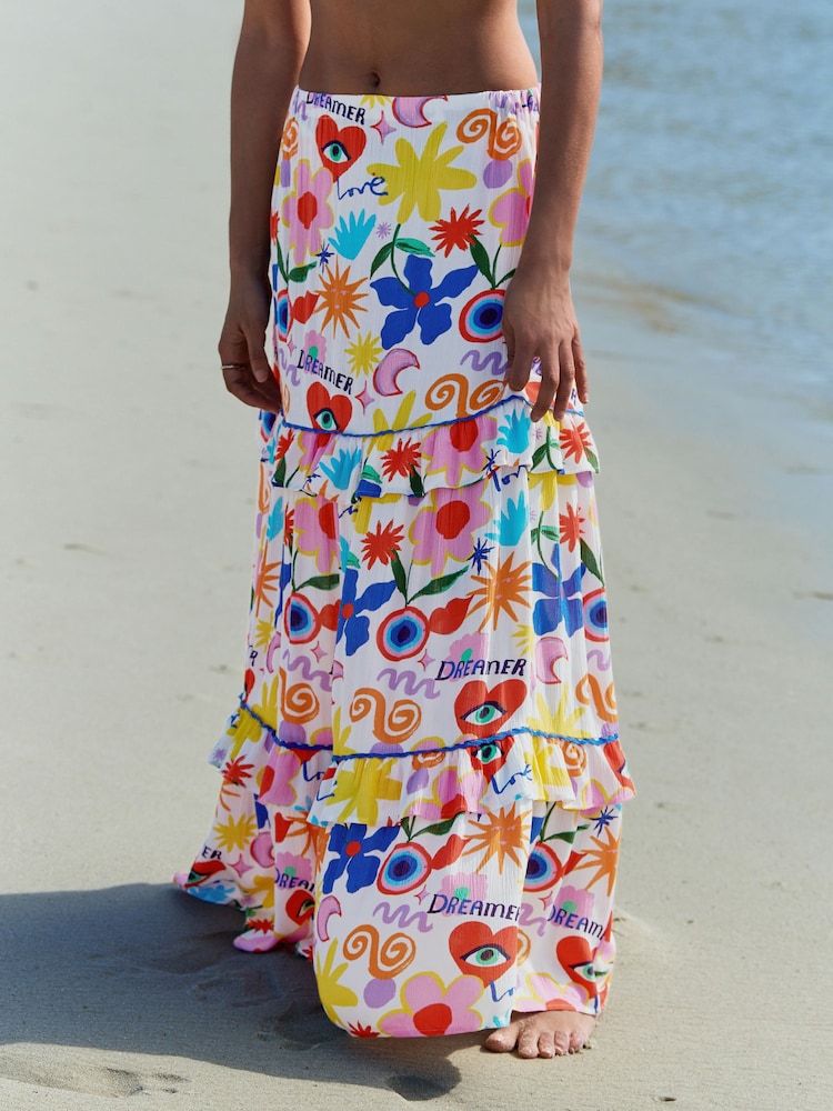 Eleanor Bowmer Dreamer Print Tiered Long White Ground Skirt - Image 2 of 7