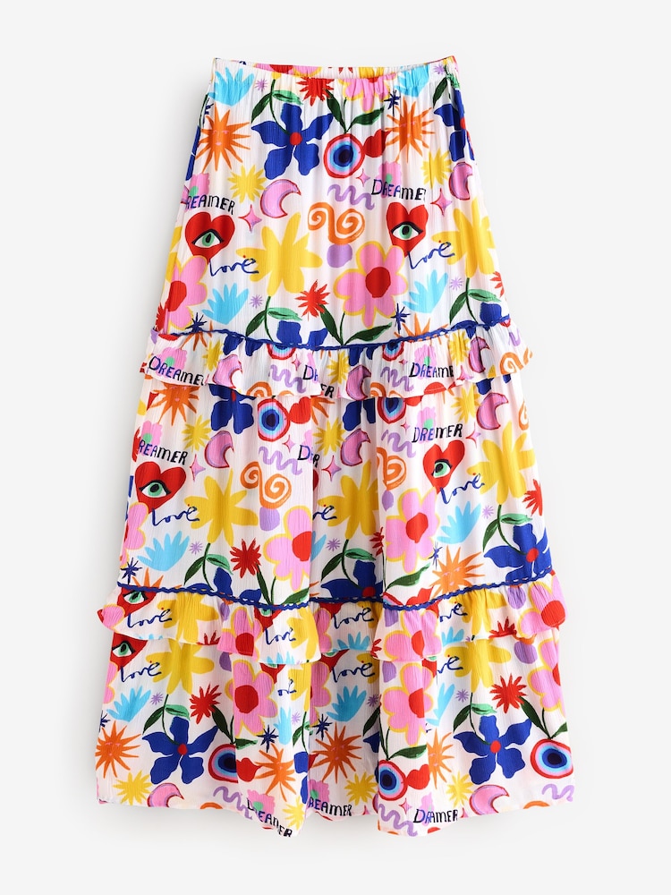 Eleanor Bowmer Dreamer Print Tiered Long White Ground Skirt - Image 5 of 7