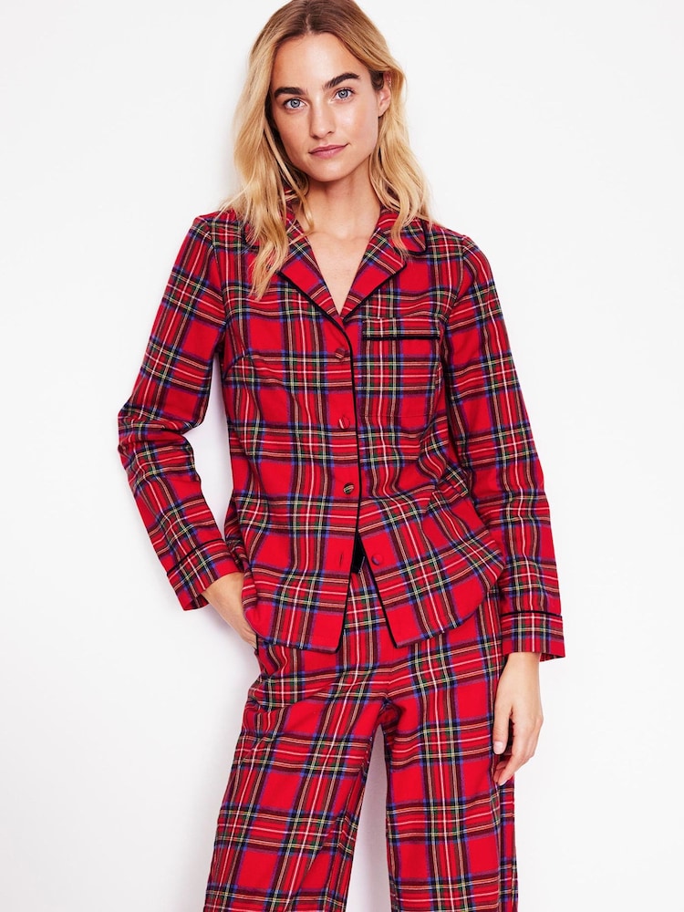 Boden Red All Christmas Nightwear Brushed 100% Cotton Pyjama Shirt - Image 1 of 5