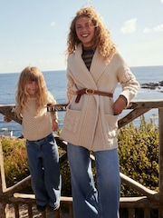 Boden Cream Cable Belted Cardigan - Image 1 of 7