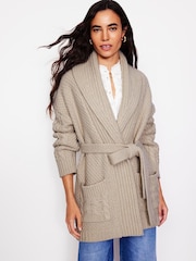 Boden Cream Cable Belted Cardigan - Image 5 of 7