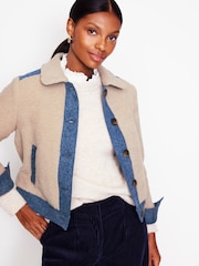 Boden Cream Borg Mix Jacket - Image 1 of 5