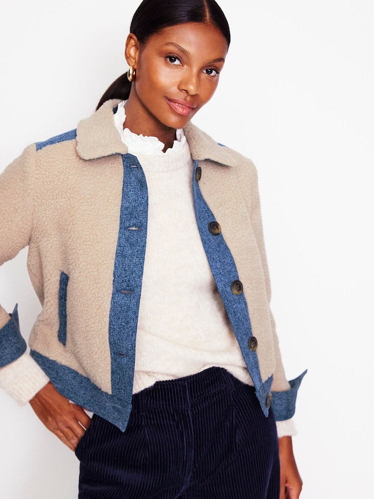 Boden Cream Borg Mix Jacket - Image 1 of 5
