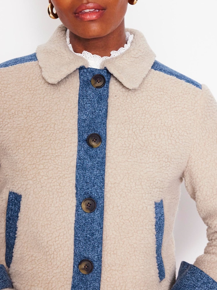 Boden Cream Borg Mix Jacket - Image 2 of 5