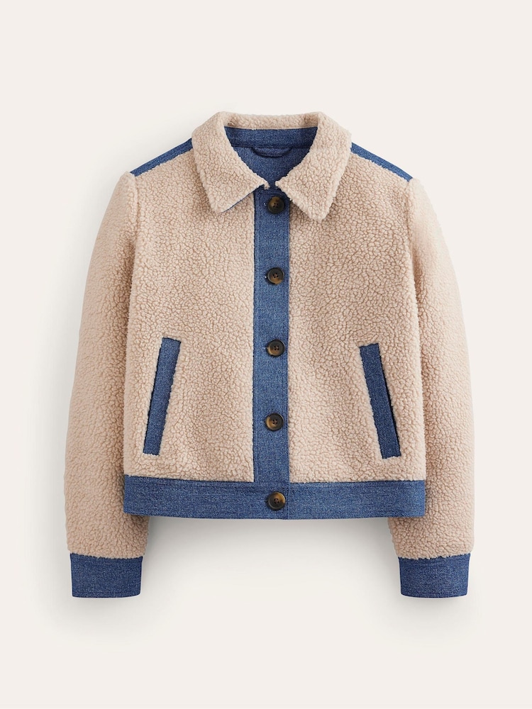 Boden Cream Borg Mix Jacket - Image 5 of 5