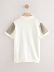 Neutral Colourblock 100% Cotton Knitted Zip Neck Polo Shirt (3-16yrs) - Image 2 of 4