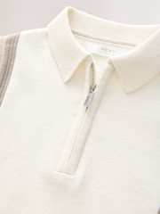Neutral Colourblock 100% Cotton Knitted Zip Neck Polo Shirt (3-16yrs) - Image 3 of 4