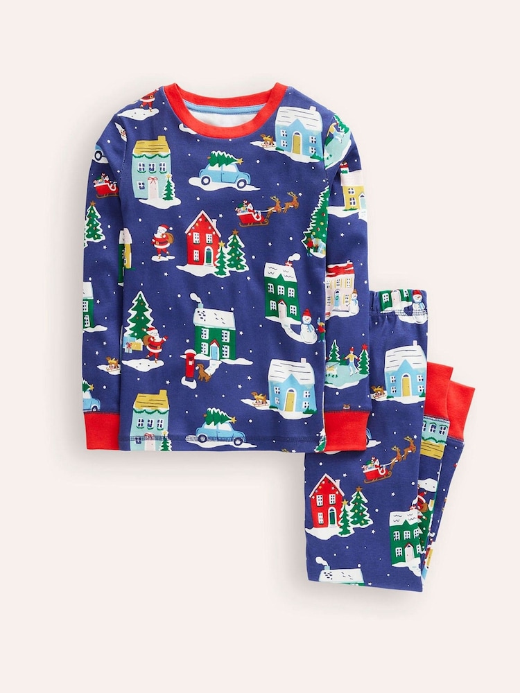 Boden Navy Christmas Scene 100% Cotton Festive Supersoft Pyjamas - Image 1 of 3
