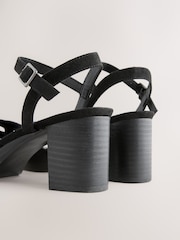Black Forever Comfort® Round Toe Low Strap Buckle Detail Platform Sandals - Image 10 of 10
