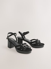 Black Forever Comfort® Round Toe Low Strap Buckle Detail Platform Sandals - Image 6 of 10