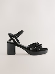 Black Forever Comfort® Round Toe Low Strap Buckle Detail Platform Sandals - Image 7 of 10