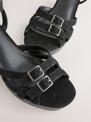 Black Forever Comfort® Round Toe Low Strap Buckle Detail Platform Sandals - Image 8 of 10