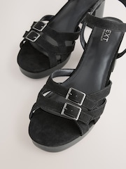 Black Forever Comfort® Round Toe Low Strap Buckle Detail Platform Sandals - Image 9 of 10