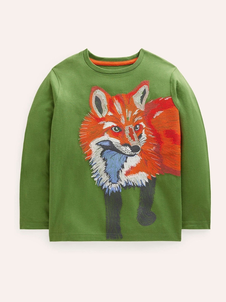 Boden Green 100% Cotton Fox Superstitch T-Shirt - Image 2 of 4 Boden Green 100% Cotton Fox Superstitch T-Shirt - Image 2 of 4