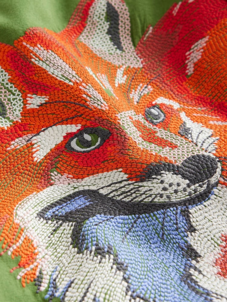 Boden Green 100% Cotton Fox Superstitch T-Shirt - Image 4 of 4 Boden Green 100% Cotton Fox Superstitch T-Shirt - Image 4 of 4
