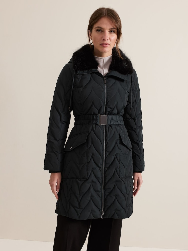 Phase Eight Black Petite Hollie Midi Puffer Coat - Image 1 of 7 Phase Eight Black Petite Hollie Midi Puffer Coat - Image 1 of 7