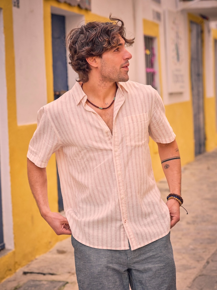 FatFace Orange Short Sleeve Fine Stripe Shirt - Image 1 of 6