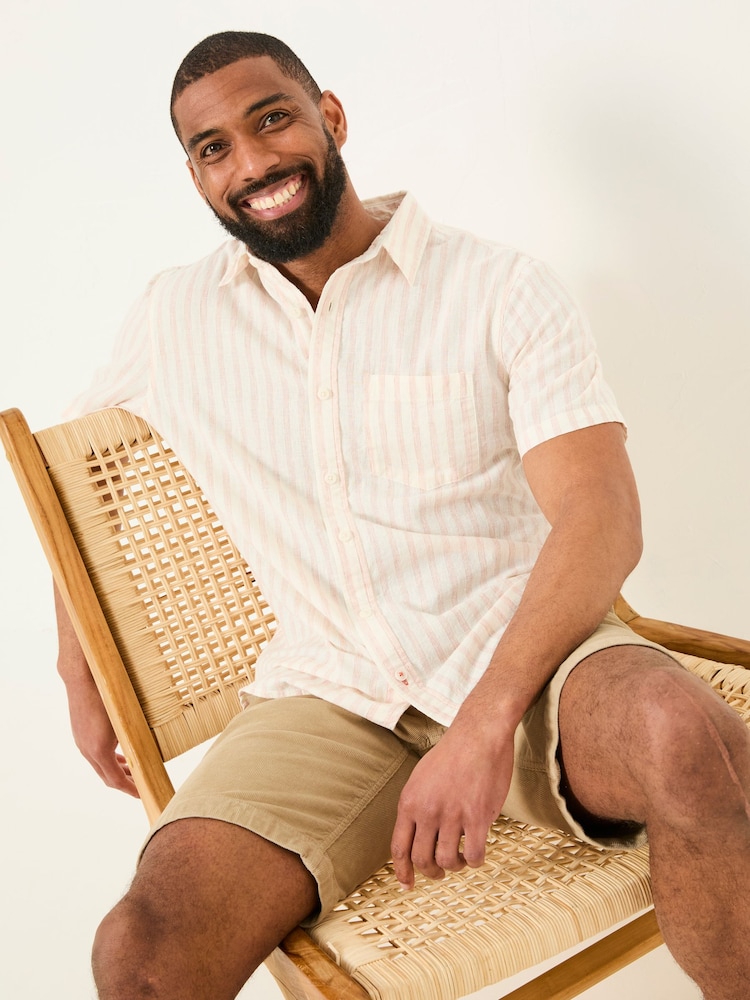 FatFace Orange Short Sleeve Fine Stripe Shirt - Image 2 of 6