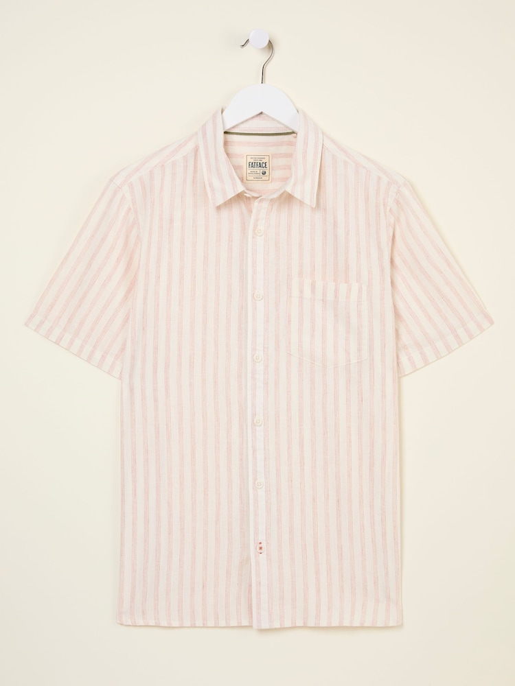 FatFace Orange Short Sleeve Fine Stripe Shirt - Image 6 of 6