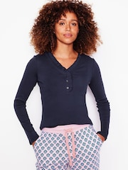 Boden Blue Henley 100% Cotton Pyjama Top - Image 1 of 5