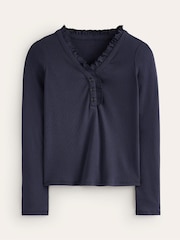 Boden Blue Henley 100% Cotton Pyjama Top - Image 5 of 5