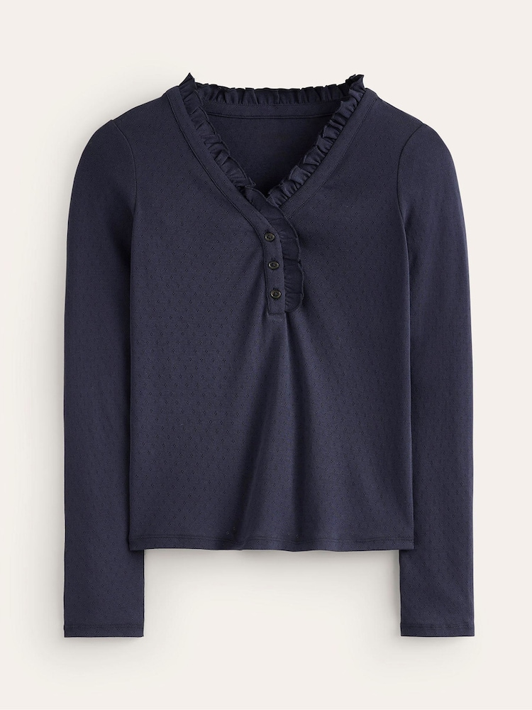 Boden Blue Henley 100% Cotton Pyjama Top - Image 5 of 5