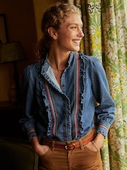 Boden Blue Isla Denim Frill Detail Blouse - Image 1 of 5
