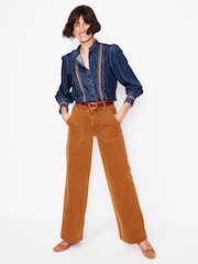 Boden Blue Isla Denim Frill Detail Blouse - Image 2 of 5