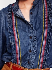 Boden Blue Isla Denim Frill Detail Blouse - Image 4 of 5